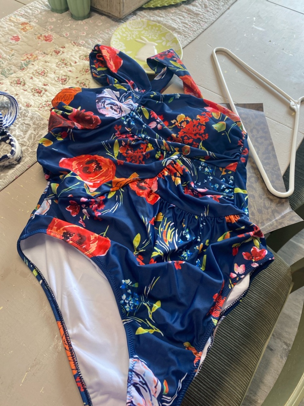 Kids Floral Navy One-Piece Swimsuit - Navy/Red